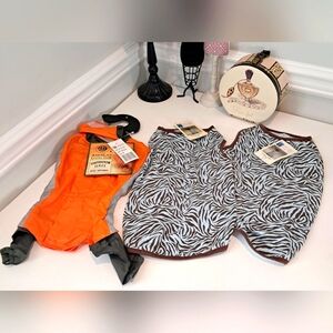 2 Dog Shirts Zebra Striped & 1 Dog Rain Jacket Size Medium NWT